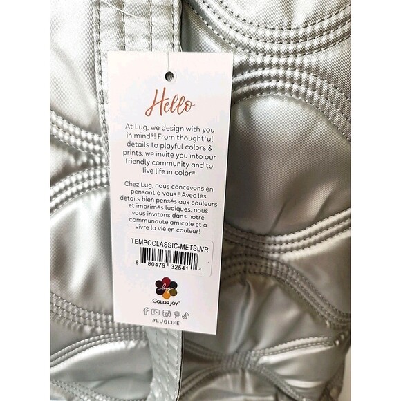 Lug Tempo Tote Metallic Silver Trolley Sleeve Padded Handles Cell Phone Pocket - Picture 6 of 16